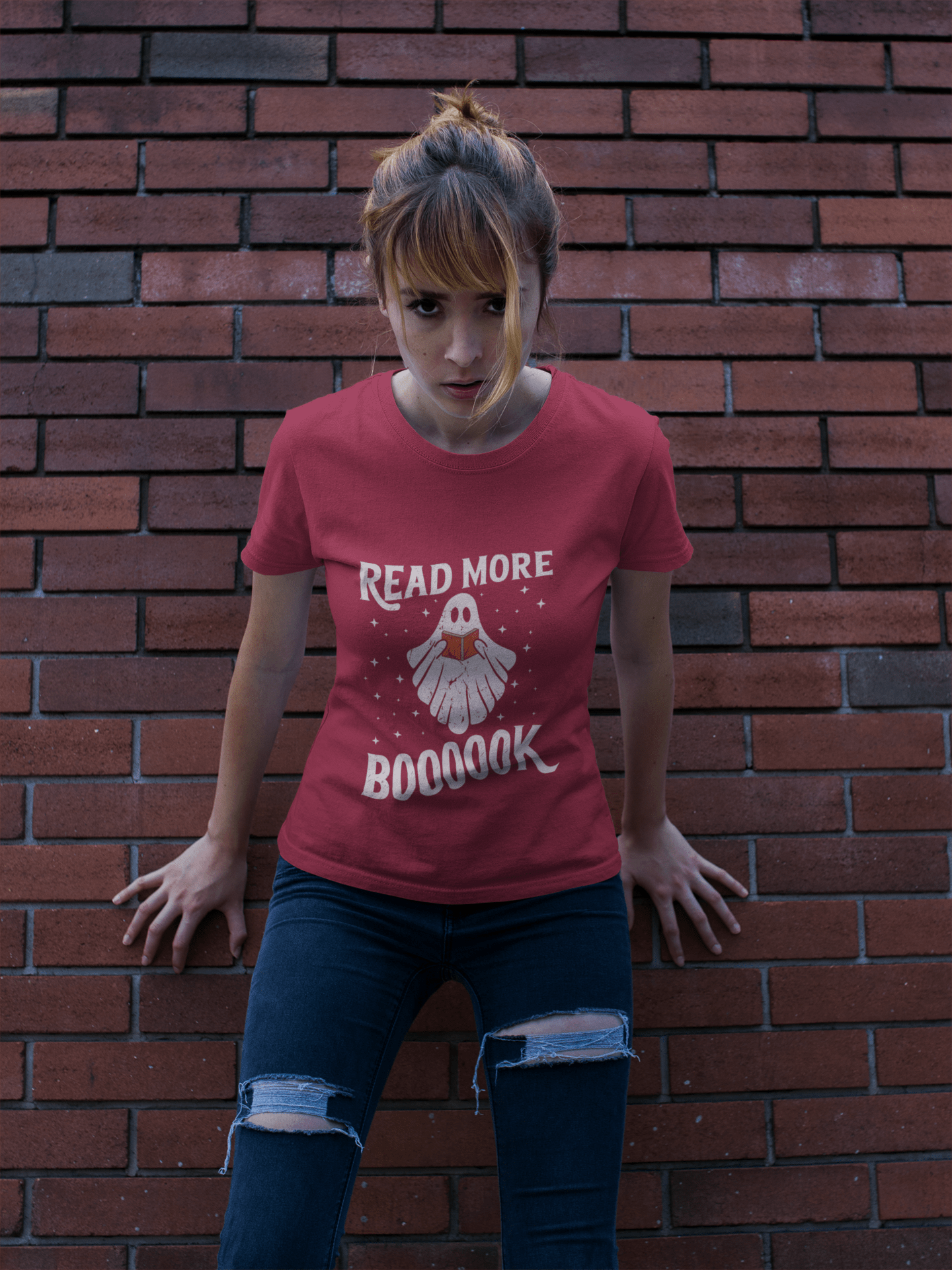 Cardinal Red Halloween cotton tshirt -read more booook